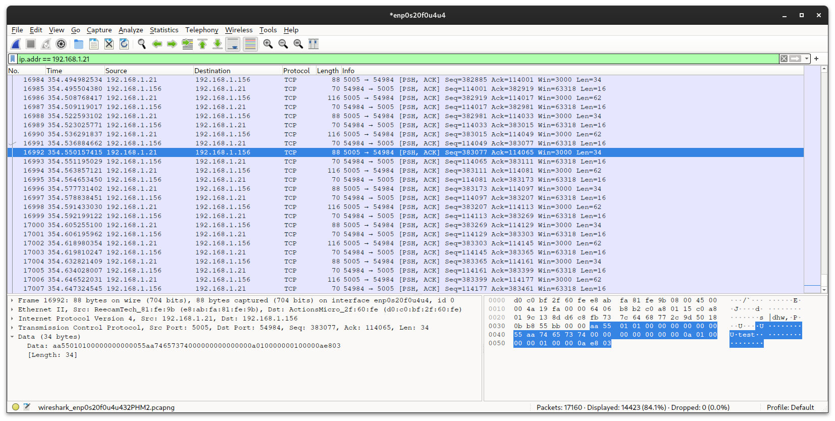 "test" user in the ASCII box