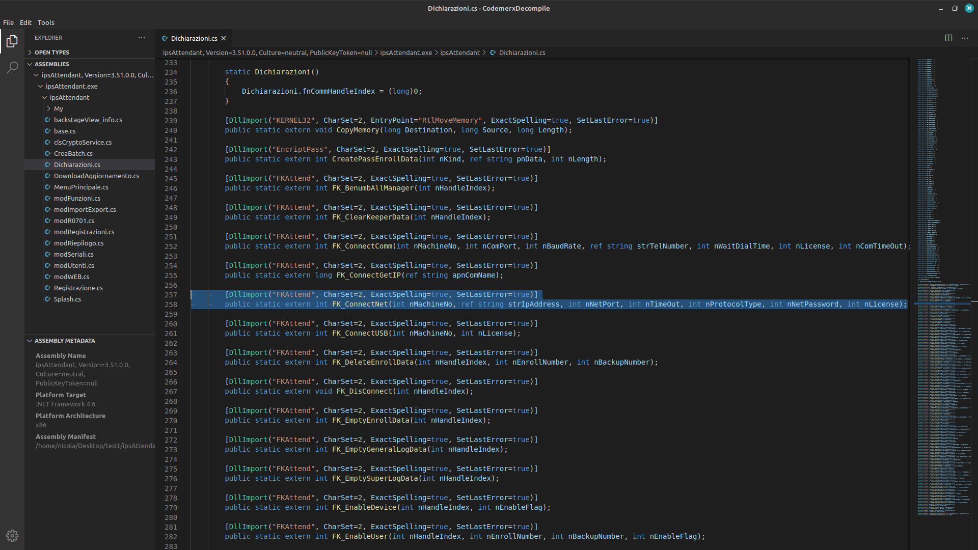 The executable code
opened with CodemerxDecompile CodemerxDecompile